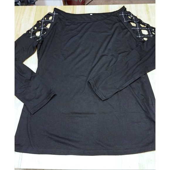 Sparkly Black Caged Shoulder Tee - Picture 2 of 7